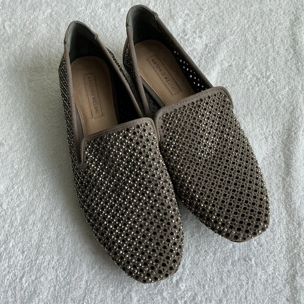 ANTONIO MELANI Black Studded Loafers shoes size 6